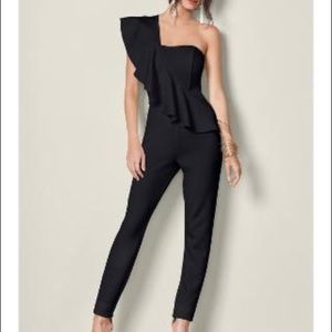 Venus one shoulder jumpsuit with ruffle